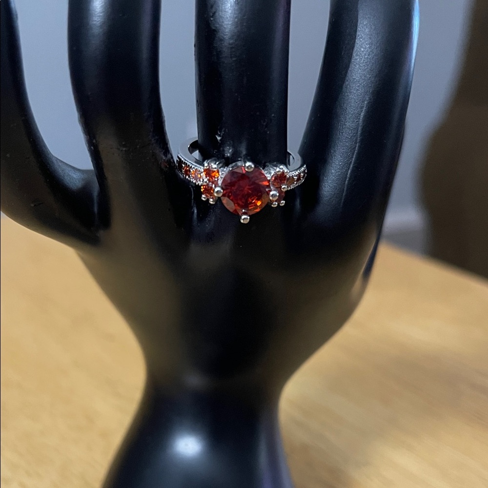 Elegant Silver and Red Gemstone Ring
